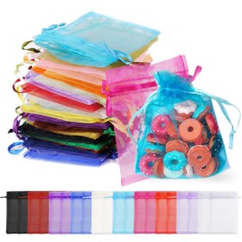 Pushiibee 100 Pcs Sheer Organza Bags, 3.5x4.7 in Mixing Color Organza gift Bags with Drawstring, Mini Mesh Bags Drawstring Pouch Goodie Cookie Candy Jewelry Bags for Wedding Party Favors