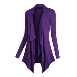 Urban CoCo Women's Drape Front Open Cardigan Long Sleeve Irregular Hem (L, Purple)