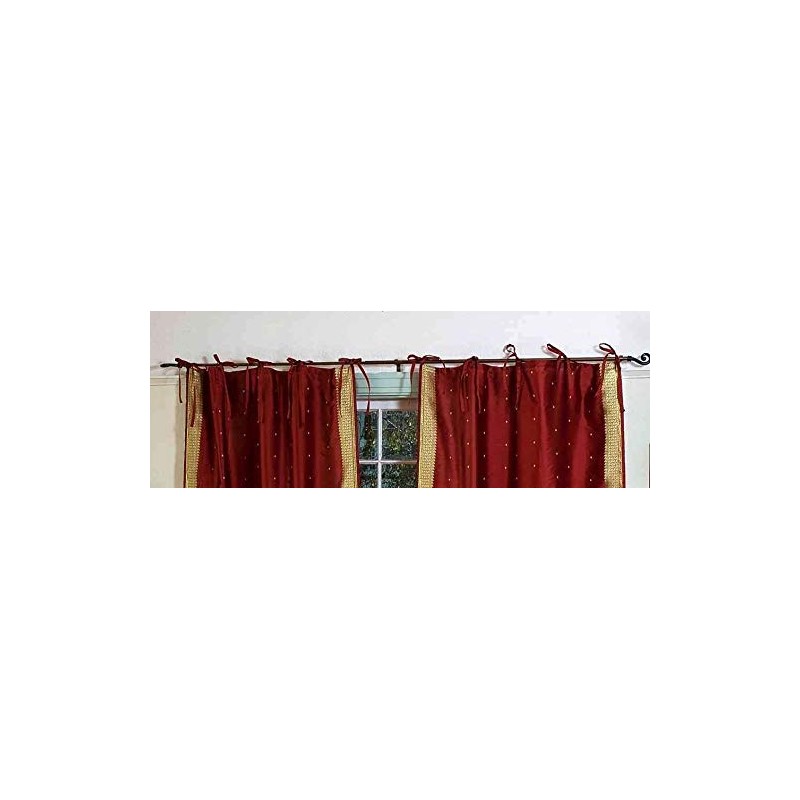 Indian Selections Rust Tie Top Sheer Sari Curtain/Drape/Panel - 43W