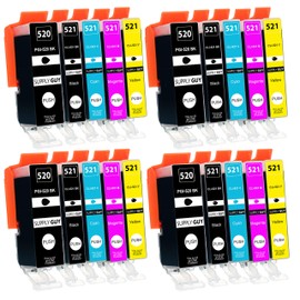 20 Printer Cartridges with Chip and Level Indicator compatible with Canon PGI-520 / CLI-521 (4x Black, 4x Photo-Black, 4x Cyan, 4x Magenta, 4x Yellow) for Canon Pixma IP-3600 IP-4600 IP-4600-X IP-4700 MP-540 MP-550 MP-560 MP-620 MP-630 MP-640 MP-640-R MP
