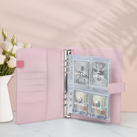 Antner 52 Week Money Saving Challenge Binder with Cash Envelopes for Budgeting, A5 Budget Binder Savings Challenges Book with 4 Saving Challenge Tracker to Save $5,200, $2,600, $10,000 and DIY, Pink