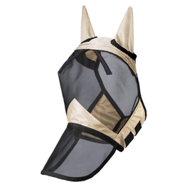 Harrison Howard CareMaster Pro Luminous Horse Fly Mask Large Eye Space Long Nose with Ears UV Protection for Horse Light Champagne Large Full Size