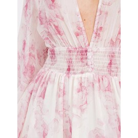 Balance Pink Floral Long Sleeve Maxi Dress Size Medium Smocked Waist