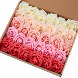 MACTING Artificial Flower Rose, 30pcs Real Touch Artificial Roses for Mother's Day DIY Bouquets Wedding Party Baby Shower Home Decor（Gradual Change Color 1）