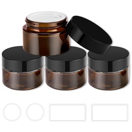 4 Pack 1oz Glass Jars with Lids, Tecohouse Amber Glass Jars with Lids & Stickers, Reusable Empty Round makeup container for Creams, Lotion, Cosmetic