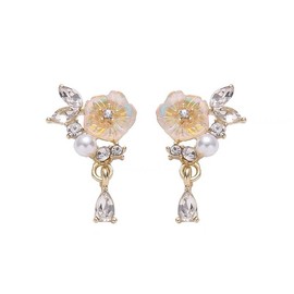 coadipress Rhinestone Crystal Flower Earrings Dainty Rose Huggie CZ Flower Dangle Stud Earrings Charms Rhinestone Magnolia Flower Earrings Wedding Prom SparklyJewelry Gifts (Crystal Flower)