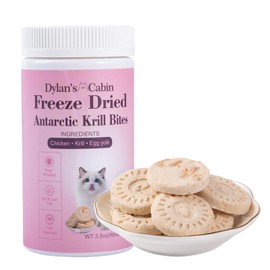 Dylan's cabin Freeze Dried Chicken Cat & Dog Treats - High Protein Krill Bites with Bone-in Thigh, Egg Yolk Training Kitten Puppy Snack for Coat Oral Health, 3.5oz(20pcs)