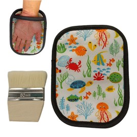 2 Pcs Reusable Beach Sand Remover Cleaning Tool Soft Remover Brush & Sand Removal Mitt Removing Bag for Adults & Kids Beach Activities (Wood & Underwater World)