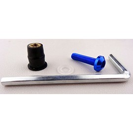 Set of 10 Anodised Motorcycle Aluminium Screws Hexagon Socket Lens Head with Rubber Blue with Washers and Rubber Bearing Lock Nut M6 x 20