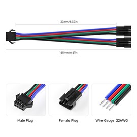 BTF-LIGHTING 5 PCS JST SM 4 Pin V Shape 1 to 2 Connectors for 4 Pin SMD WS2801 WS2805 WS2813 WS2815 SK9822 TM1934 APA102 IC Addressable LED Strip Female Male 15cm 22awg Wire