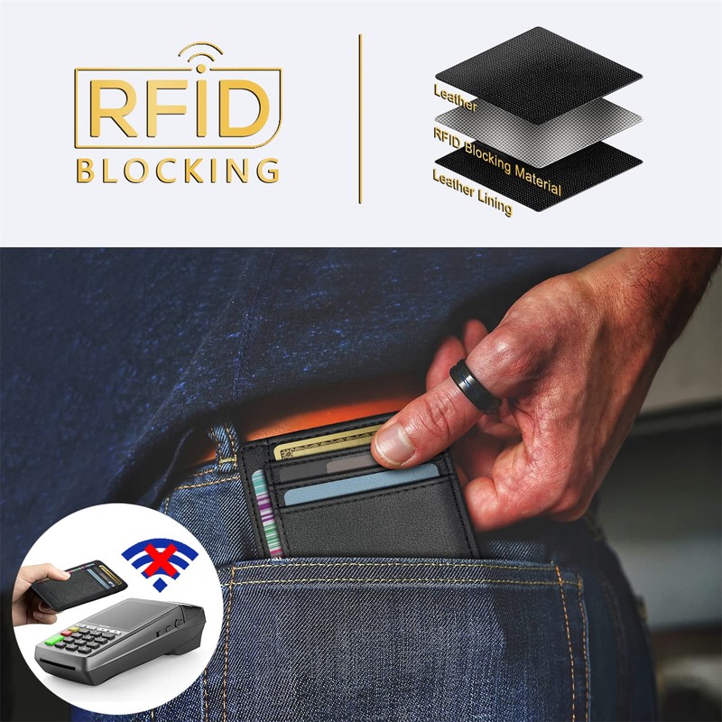 Travelambo Front Pocket Minimalist Leather Slim Wallet RFID Blocking Medium