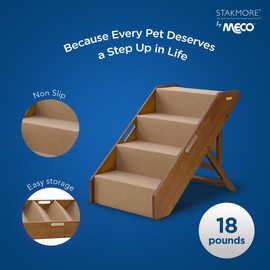 MECO Stakmore Pet Steps with Solid Fruitwood Construction and Foldable Design, Stairs for High Beds for Pets in All Life Stages, Brown Felt