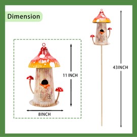 Yinns Bird House Stake for Outside, Metal Mushroom Birdhouse Garden Stake, Wild Bird Houses Pole for Small Bird Home Garden Decor