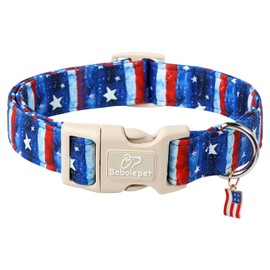 Babole Pet 4th of July Dog Collar, Stars & Stripes Patriotic Dog Collars for Medium Dogs, Adjustable Lightweight Quick-Release Buckle Collar for Boy&Girl Dogs M