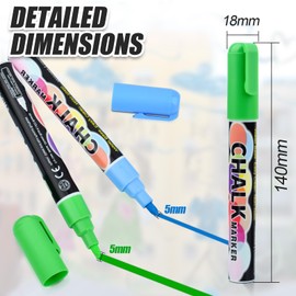 MAGXCENE Liquid Chalk Markers, Wet Erase Markers for Blackboards Bold Color Neon Chalk Marker Erasable Whiteboard Markers for Glass, Chalk Pens for Windows, Mirror Reversible Tip 5mm, 8Pack