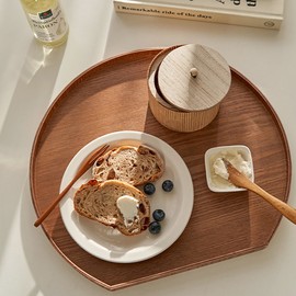 Decoview Natural Round Wood Tray, Half Moon / 데코뷰 내츄럴 원형 우드트레이, 반달