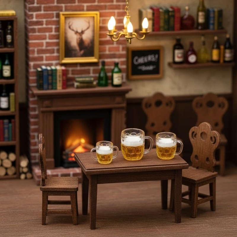 5Pcs Mini Beer Cups, Realistic Resin Dollhouse Barware for DIY