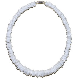 Native Treasure 18" Mens and Womens Tropical Summer Beach Surfer Necklace From the Philippines, White Rose Clam Chips Ark Shells