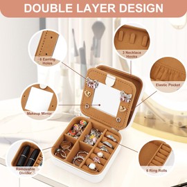 WALLFID Travel Jewellery Box - Jewellery Travel Case for Women, Organises and Protects Rings, Earrings, Necklaces, Bracelets, A Must-Have for Fashion-Conscious Women (White, W)