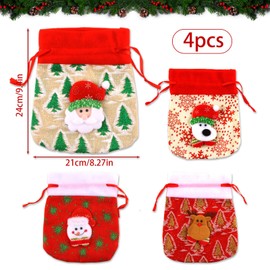 HYran Christmas Gift Bags, Pack of 4 Christmas Bags, Gift Bags Christmas, Christmas Candy Bags, Santa Bags, Christmas Drawstring Gift Bag