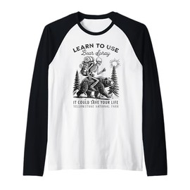 Bear Spray Yellowstone National Park Hiking Camping Funny Raglan Baseball Tee