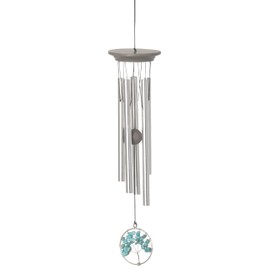 Woodstock Wind Chimes 15" Serenity Tree Turquoise Wind Chime, Gray Ash Wood, Silver Aluminum Tubes, Windchime for Outside Garden Decor, Outdoor Patio and Front Porch