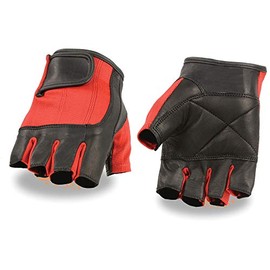 Milwaukee Leather SH221 Black & Red Unisex-Adult Fingerless Glove - Leather & Mesh