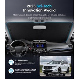 Wigoo for Honda CRV 2023-2025 Windshield Sunshade [100% Sun Block, 4th-Gen Cooling Tech] Foldable Heat Insulation Front Window Sunshade with Storage Bag, Compatible with Honda CRV 2023-2025