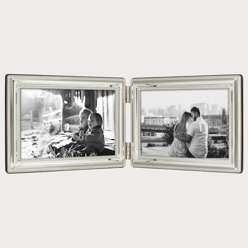 Siena Double Border Bead Silver Picture Frame, Tarnish Resistant Finish,