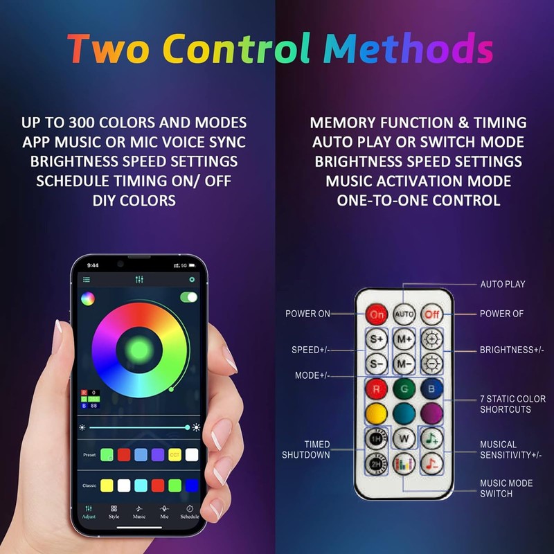 Autmens 2PCS-1FT Whip Lights with Remote Control,Spiral RGB Led Whip