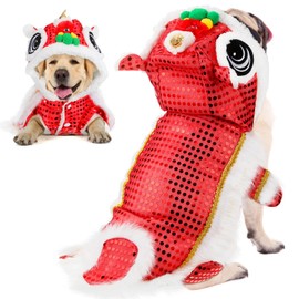 LEIFIDE Lion Dance Dog Costume Chinese New Year Pet Costume with Sequins Chinese Lion Dance Cloth Dog Clothes Hoodies Coat for pet New Year Spring Festival Dress up(Small,Red)