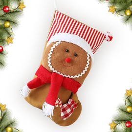 CHMOART Christmas Stockings with Gingerbread Man Ornaments, Xmas Gift Stockings for Fireplace, Large Red Stripes Stocking Decorations, Fireplace Hanging Stockings for Christmas