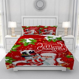 Gegeryozer Christmas Bed Linen Sets, Christmas Day Theme Duvet Cover, Santa Elk Red Duvet Cover with Pillowcase for Boys and Girls (C7.135 x 200 cm)