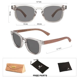 COCA TREE HD Polarized Wood Sunglasses for Men and Women UV400 Protection Sports Classic Retro (Crystal grey- Walnut)