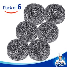 MR.SIGA Stainless Steel Scourer, Pack of 6, 30g