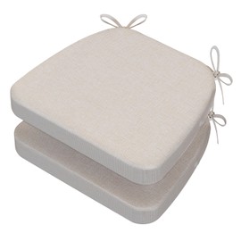 AAAAAcessories D-Shaped Chair Cushions for Dining Chairs with Ties and Removable Cover, 2'' Thick Dining Kitchen Chair Pads, Indoor Dining Room Chair Cushions, 17'' x 16'', 2 Pack, Ivory