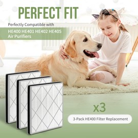 Nisreen HE401 Filter Replacement for Shark Air Puri-fier 4 Filter Replacement, Compatible with Shark Air Puri-fier 4 HE400 HE401 HE402 HE405 Filter, 3-Pack H13 True HEPA with Advanced Odor Lock Filter