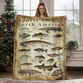 quisenti Fishing Blanket,Fishing Enthusiast Blanket,Sports Fish of North America Funny Blanket Fish Knowledge Blanket,Unique Fisherman Gifts,Bass Fishing Gift for Boys Dad Grandpa (70in*90in)