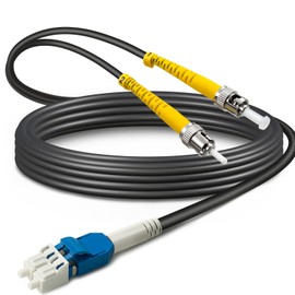 Yunsufiberpro 3ft / 1m Armored OD-5mm OS2 LC to ST Single Mode Fiber Cable, LC-ST Fiber Optic Patch Cord, Duplex 9/125um SMF Optical Jumper, Black