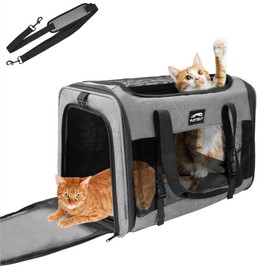 Furtent Soft Sided Two Cats Dog Carrier up to 25 lbs, Portable Mesh Pet Travel Bag for Medium Puppy Big Cats, Collapsible Puppy Crate Home Outdoor 20x13x13in, Grey
