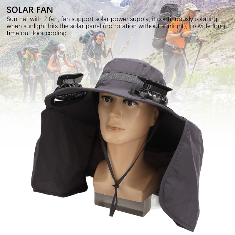 Men Sun Hat Solar Powered Rechargeable Fan UPF50 Wide Brim
