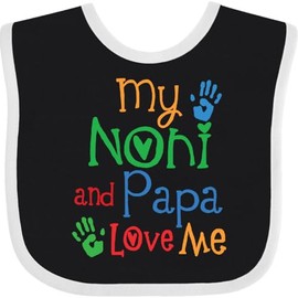 inktastic Noni and Papa Love Me Baby Bib Black and White 45121
