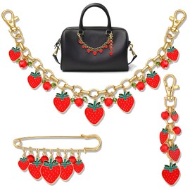 NVENF 3PCS Bag Charms Turquoise Strawberry Purse Charms for Handbags Cute Strawberry Keychain Western Purse Chain for Women Fashion Accessories (Red)