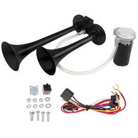 Yeoflagtrade 12V 150DB Truck Air Horn with Compressor 120 PSI, Universal Dual Trumpet Air Horn for Truck Chrome Zinc for 12V Vehicles Trains Lorries Cars Boats (Black)