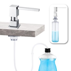 Fonveth - Dispensador de jabón para fregadero integrado con tubo de 47 pulgadas de largo, cabezal de bomba de latón para fregadero de cocina con botella de 17 onzas
