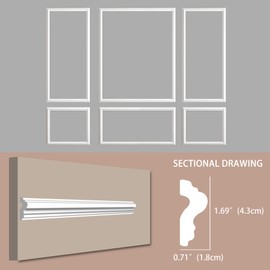 Gaahing 6 Sets Premade Accent Wall Molding Kit, Pre-Cut Wainscoting Panels, Ready to Assemble Chair Rail Moulding for Interior Decoration