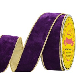 LEEQE Metallic 1-1/2 Inch Purple Velvet Christmas Ribbon with Gold Base Crushed Velvet Wired Ribbon for Gift Wrapping Tree Wreaths Holiday Decorations Creative Crafting 10 Yards