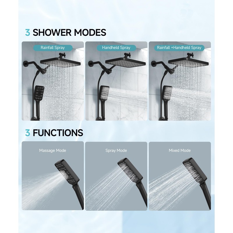 Rain Shower Head with Handheld Spray Combo Set, Adjustable 12"