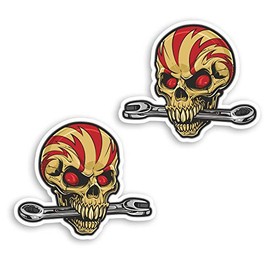 2 x 10cm Mechanic Skull Vinyl Stickers - Biker Tattoo Horror Sticker #29827