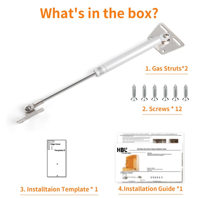 HBL' 2 Pack 200N/44LBS Drop Down Gas Struts for Drop-Front